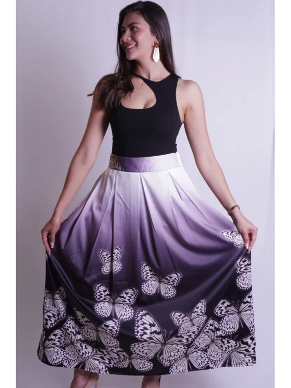 Falda blanca morada mariposas blancas (1) Falda blanca morada mariposas blancas