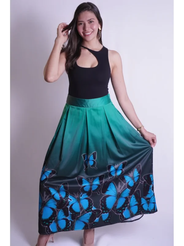Falda verde mariposas azules (1) Falda verde mariposas azules