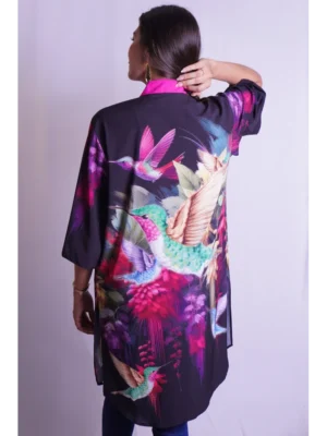 Kimono negro colibrí