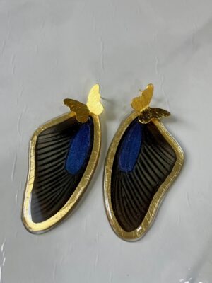 Arete alas negras y azul topo bronce