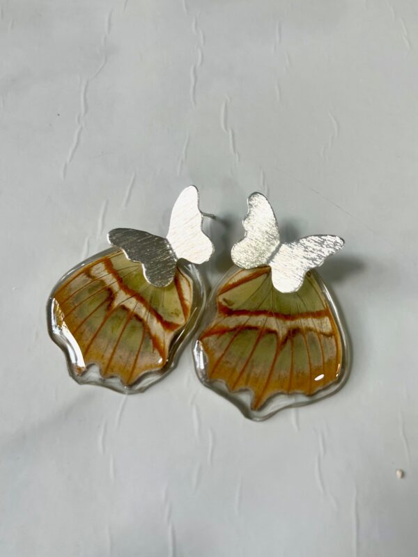 Arete alas topo bronce con baño en plata