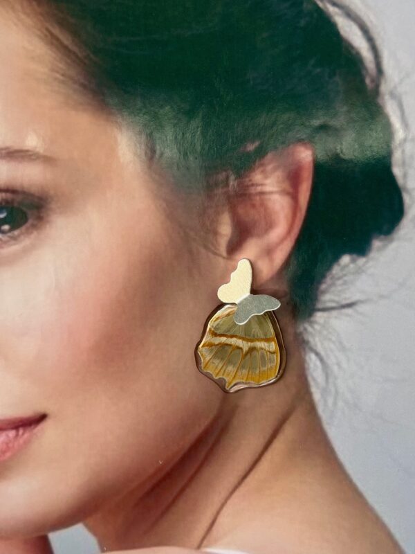 Arete alas topo bronce con baño en plata