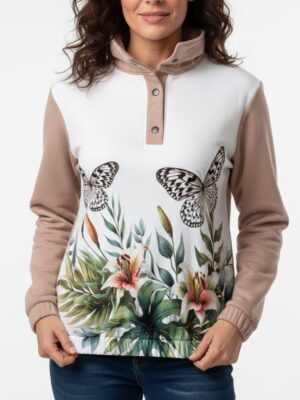 Talla M - Buzo camel mariposa blanco y negro