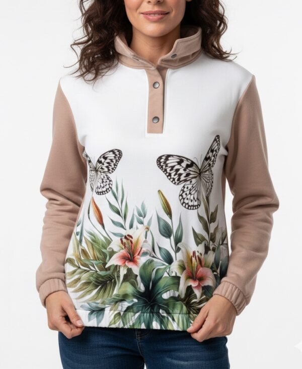Talla M - Buzo camel mariposa blanco y negro