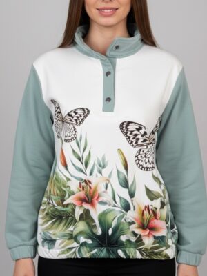 Talla M - Buzo verde mariposa blanco y negro