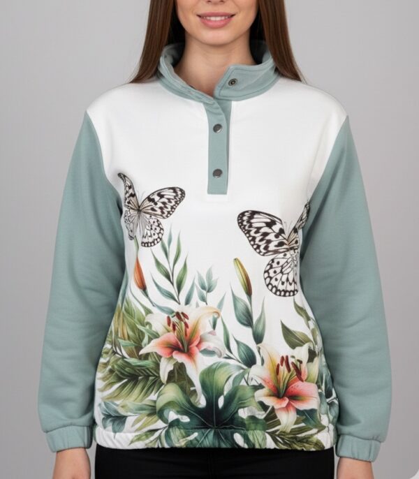 Talla M - Buzo verde mariposa blanco y negro