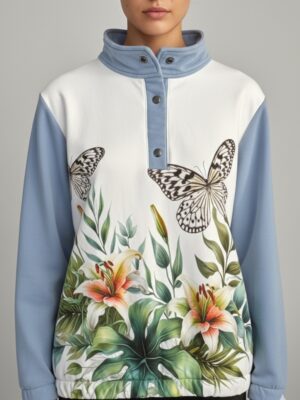 Talla M - Buzo azul mariposa blanca y negro
