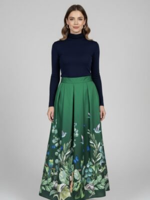 Talla M - Falda tablas verde y colibríes