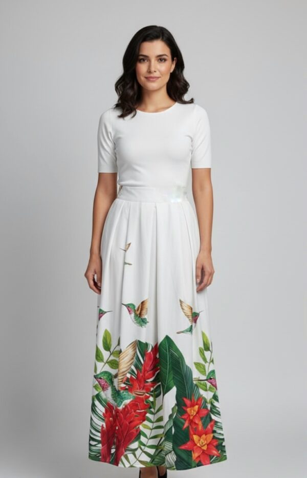 Talla M - Falda tablas blanca colibrí