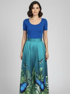 Falda tablas azul y mariposas