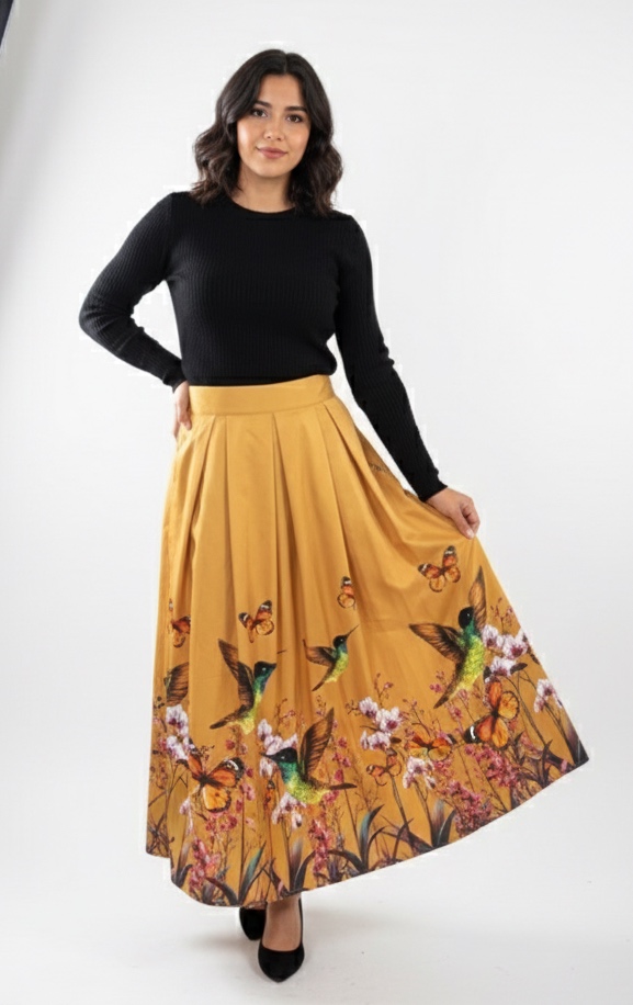 Talla M - Falda de tablas amarilla