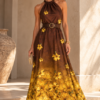 Vestido largo cuello halter Guayacan amarillo