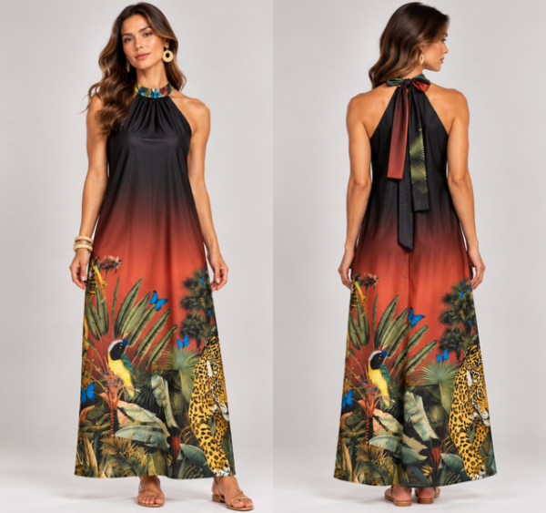 3D59CBC2-8328-498B-A41A-AF187371EAA3 Vestido largo cuello halter earth