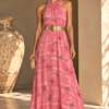Vestido largo cuello halter Guayacan rosa