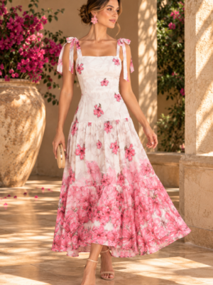 Vestido blanco Guayacán rosado
