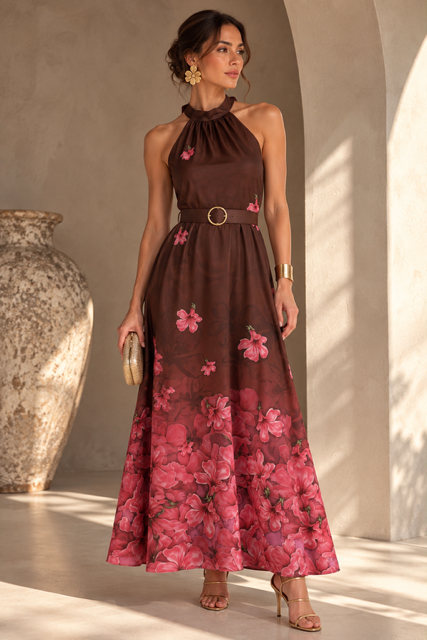 Vestido largo cuello halter Guayacan