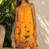 vestido corto cuello halter amarillo