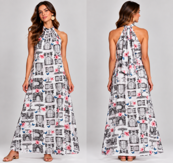 Vestido largo cuello halter Portones