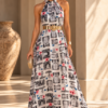 Vestido largo cuello halter Portones