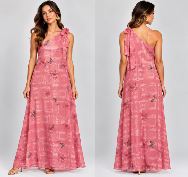 81B90CC6-917E-49F1-A3B1-26CA1DBB4C95 Vestido largo asimétrico Guayacan rosa