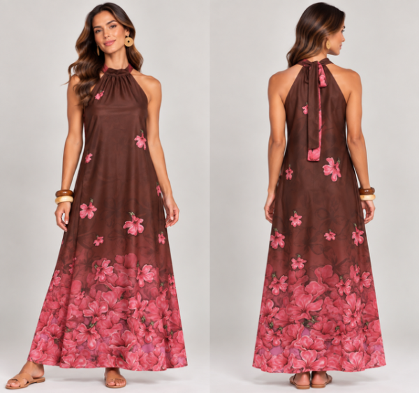 Vestido largo cuello halter Guayacan
