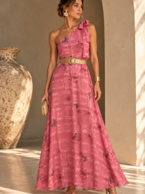 Vestido largo asimétrico Guayacan rosa