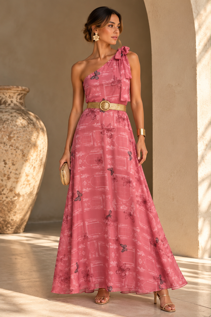 8C75822A-8AE5-4B94-BC13-8EF0EB491929 Vestido largo asimétrico Guayacan rosa
