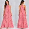 Vestido largo cuello halter Guayacan rosa