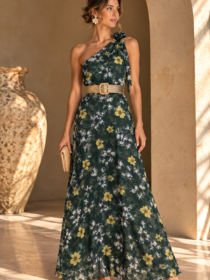 Vestido largo asimétrico Guayacan verde