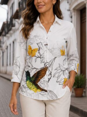 camisa primavera colibrí y mariposas