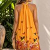 vestido corto cuello halter amarillo